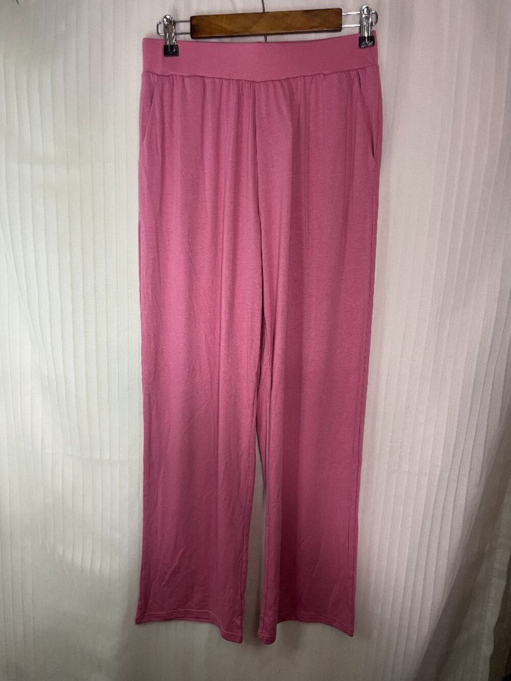 Hujkey Women's Pink Wide Leg Lounge Pants Size M High Rise Stretch Pockets NWT